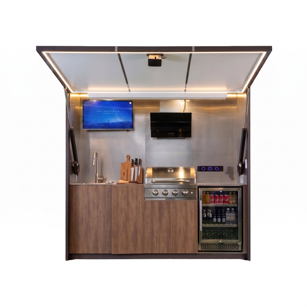 OLEA 24 Grey outdoor kitchen pod in dark grey and timber finish