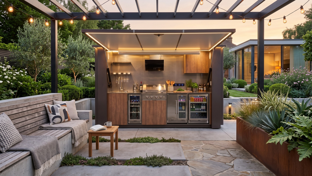 OLEA 38 outdoor kitchen pod in an outdoor setting