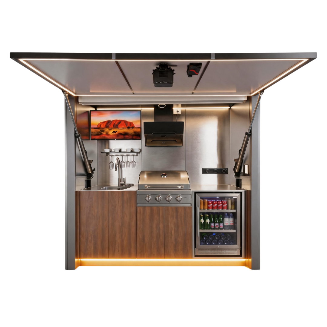 OLEA 24 Grey outdoor kitchen pod, 2.4 m, canopy open