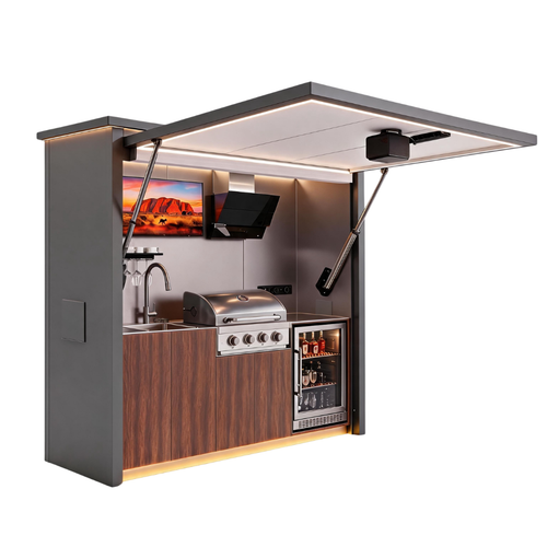 OLEA 24 Grey outdoor kitchen pod, 2.4 m, canopy open