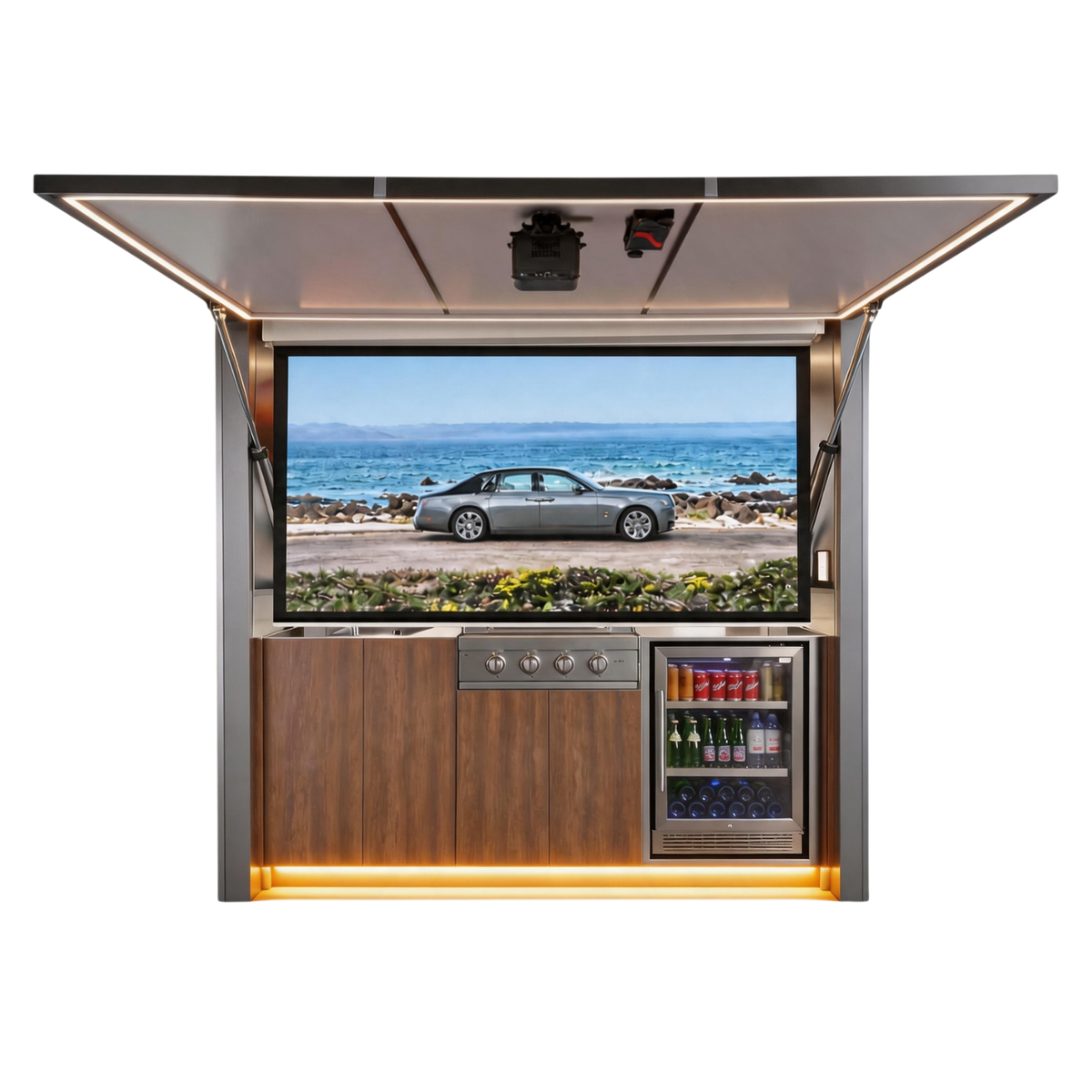 OLEA 24 Grey outdoor kitchen pod, 2.4 m, canopy open