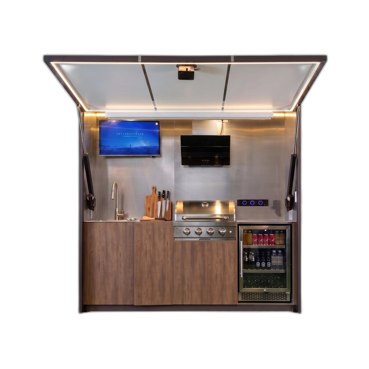 OLEA 38 outdoor kitchen pod, 3.9 m, canopy open