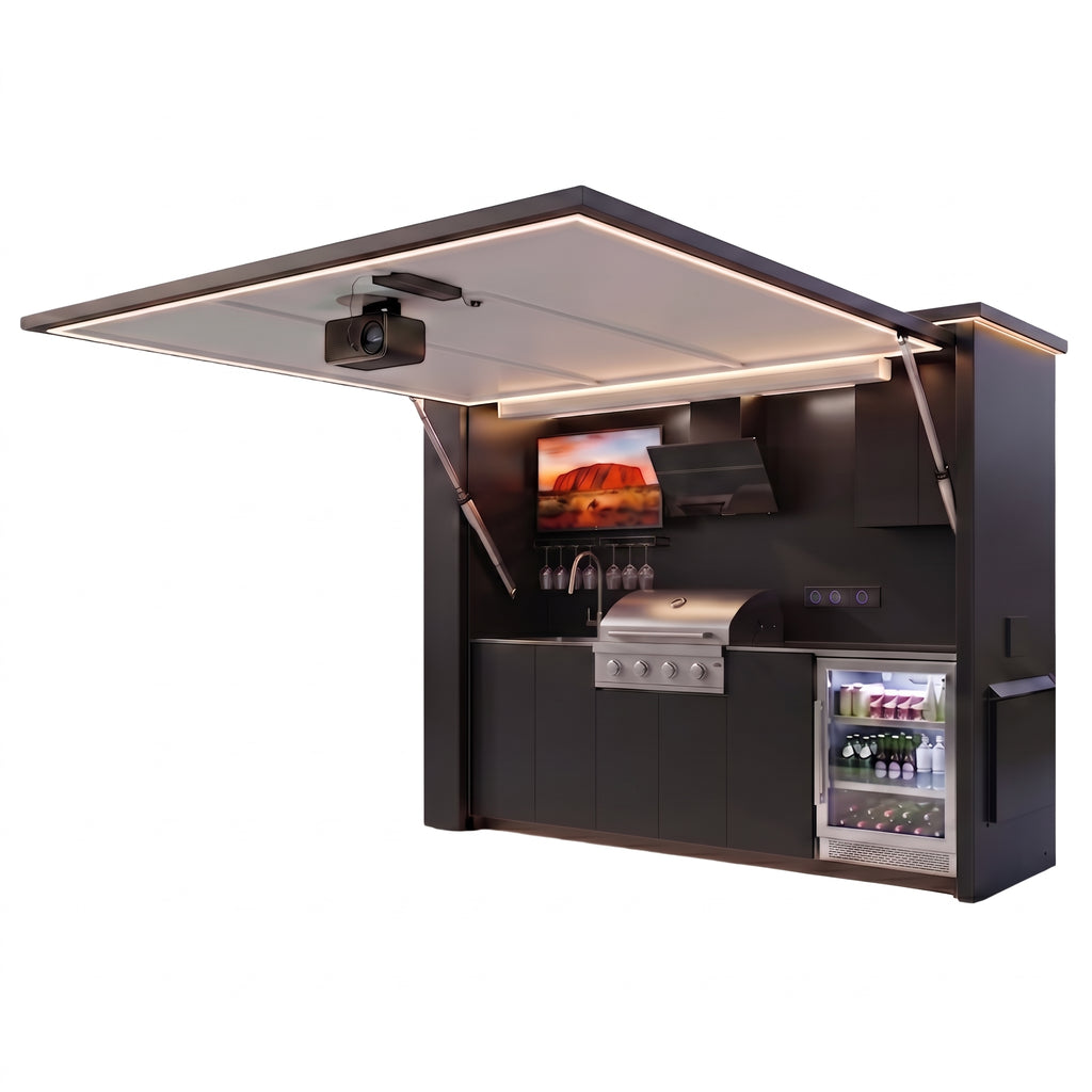 OLEA 36 Black outdoor kitchen pod, 3.2 m, canopy open