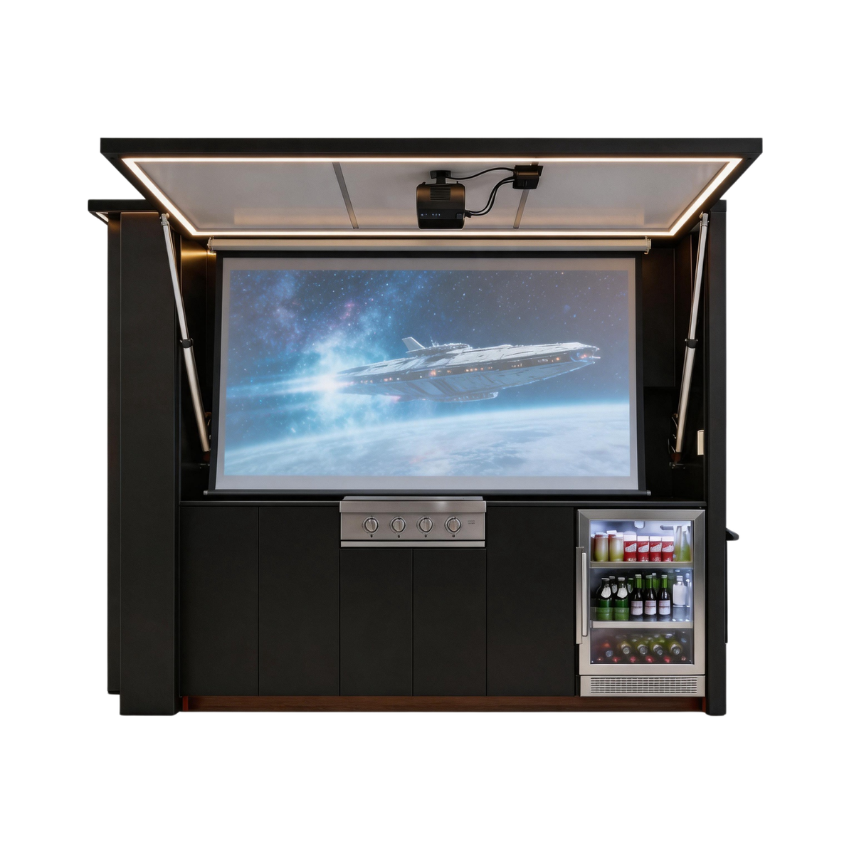 OLEA 36 Black outdoor kitchen pod, 3.2 m, canopy open