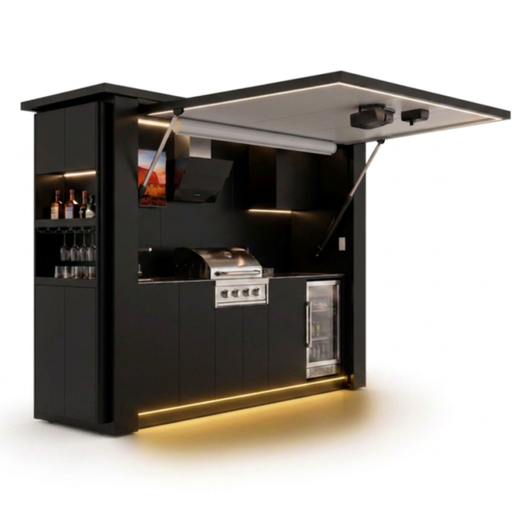 OLEA 36 Black outdoor kitchen pod, 3.2 m, canopy open