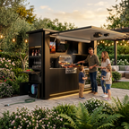 OLEA 36 Black outdoor kitchen pod in an Australian garden