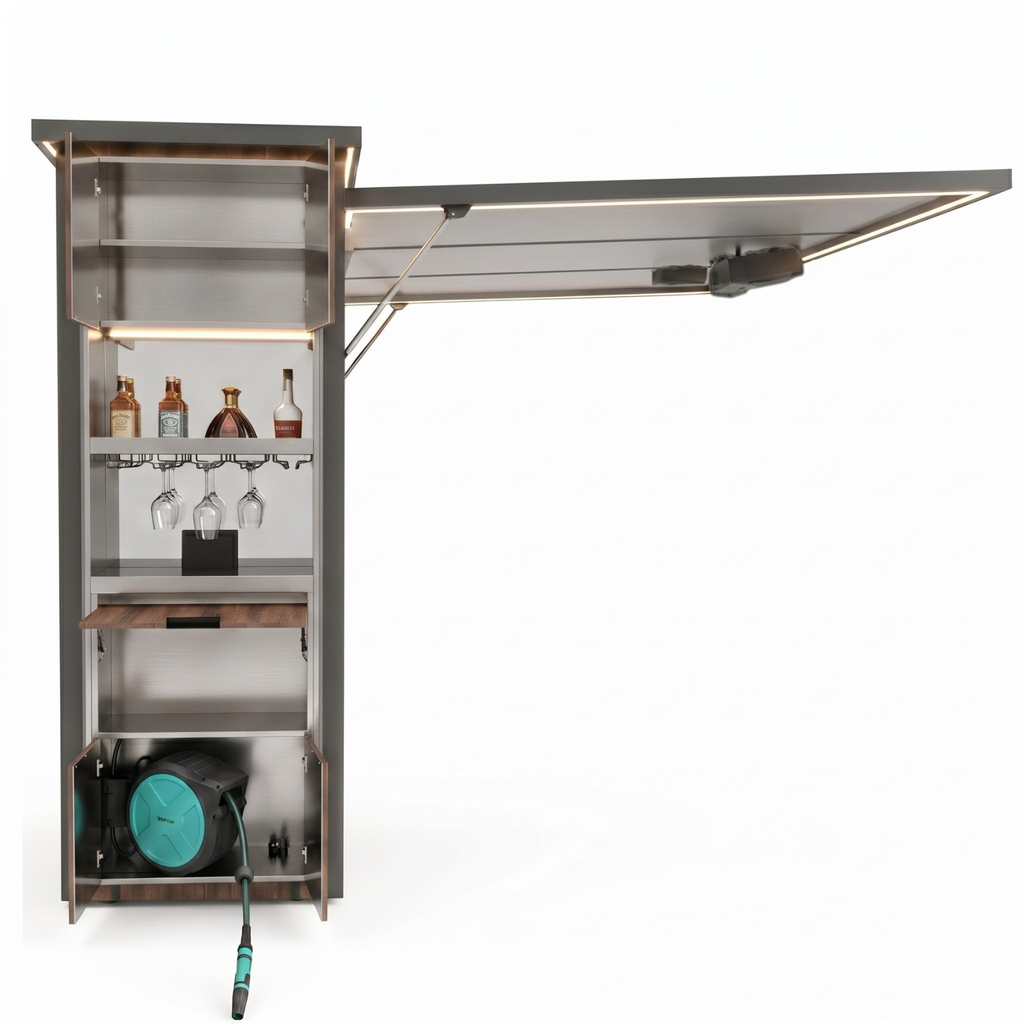 OLEA 36 Grey outdoor kitchen pod, 3.2 m, canopy open