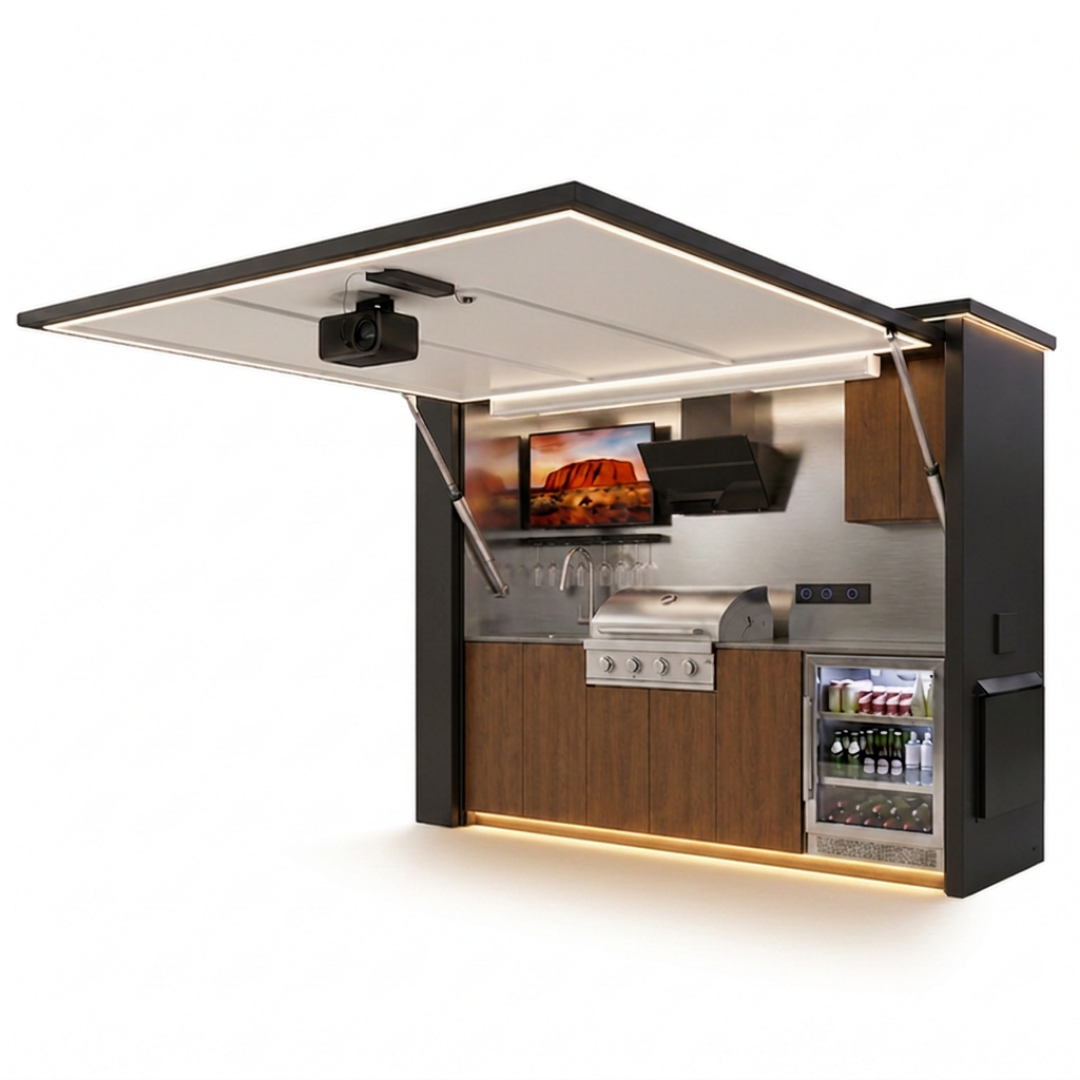 OLEA 36 Grey outdoor kitchen pod, 3.2 m, canopy open