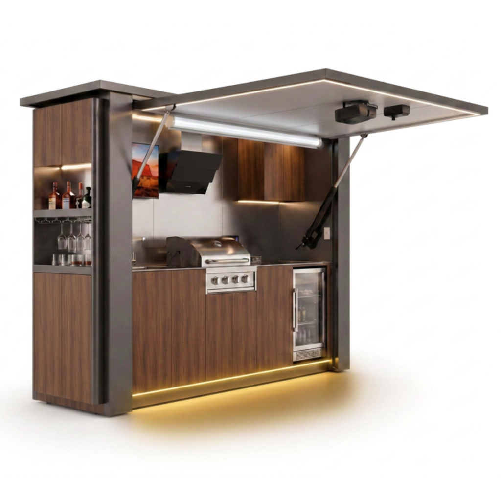 OLEA 36 Grey outdoor kitchen pod, 3.2 m, canopy open