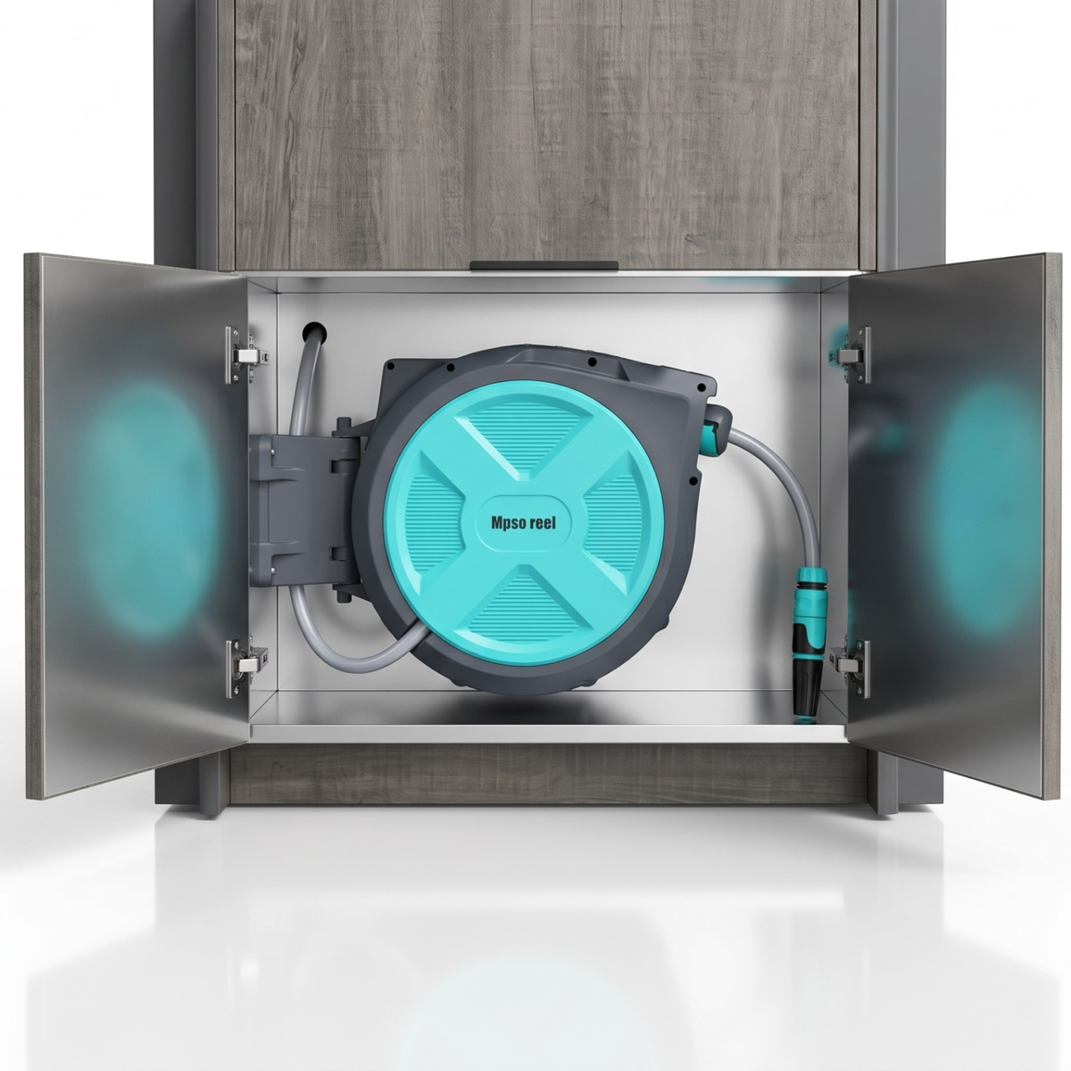 Retractable garden hose reel in its own cabinet — OLEA 36 Grey
