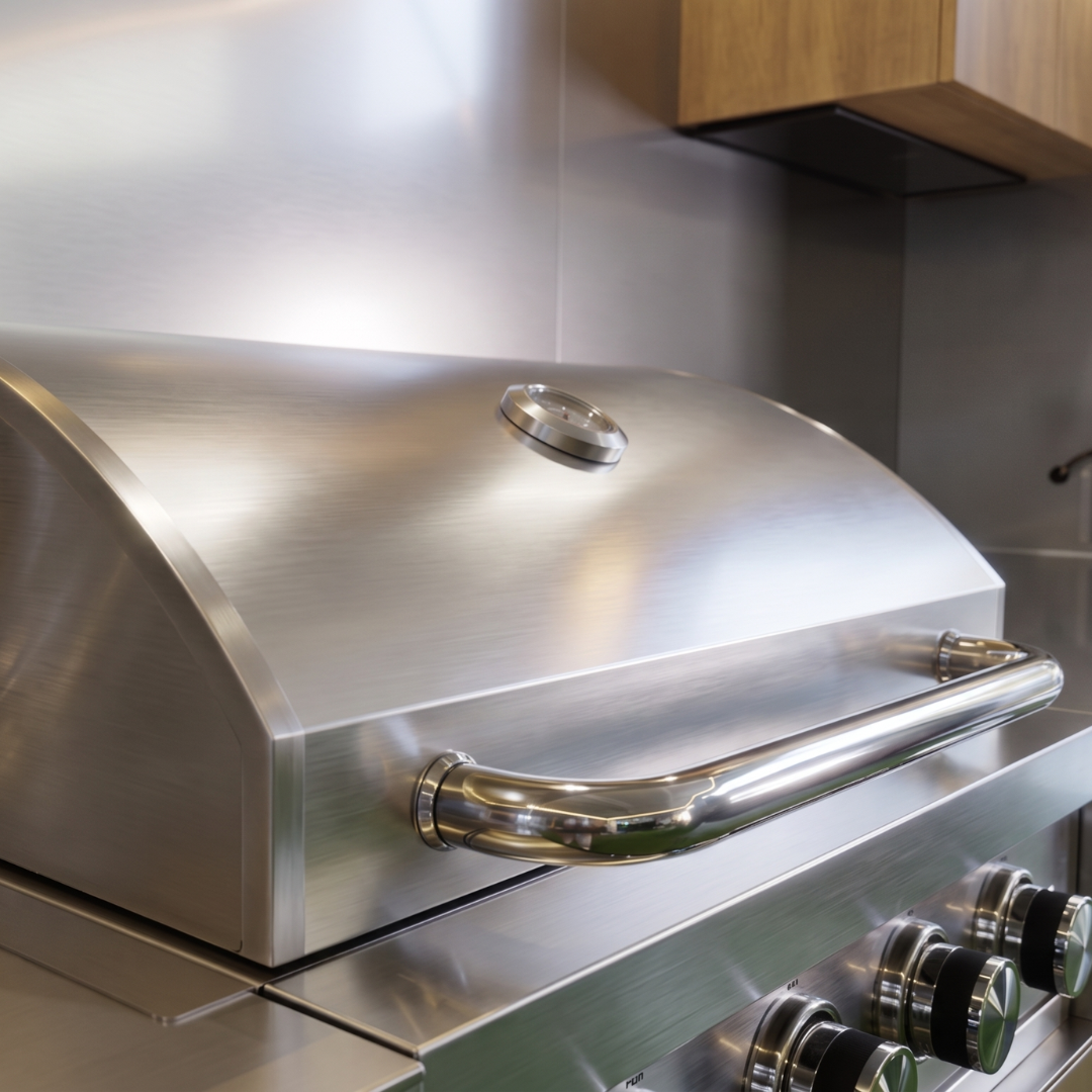 Brushed stainless barbecue hood and handle — OLEA 36 Grey