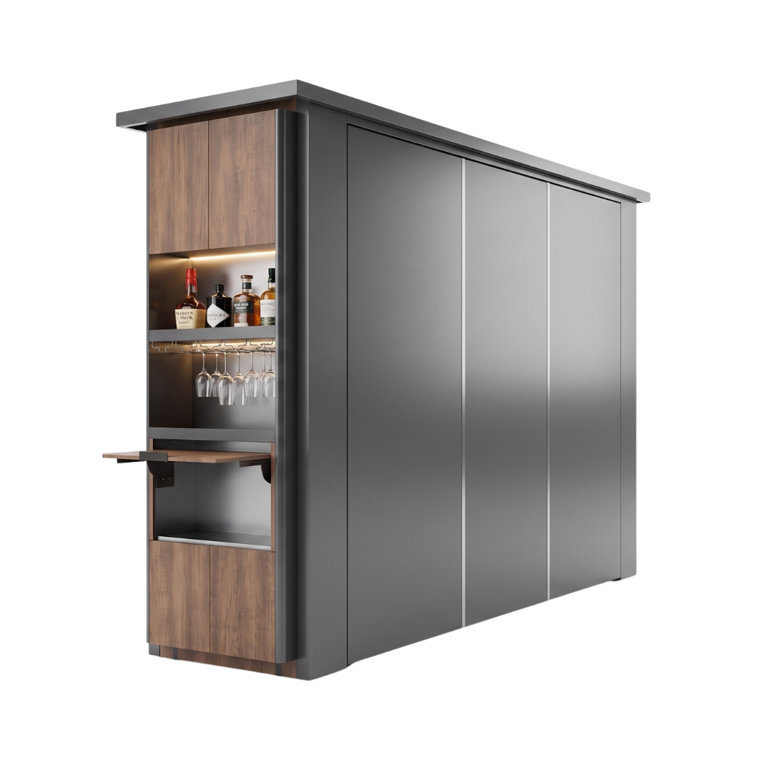 OLEA 38 Grey outdoor kitchen pod, 3.9 m, canopy open