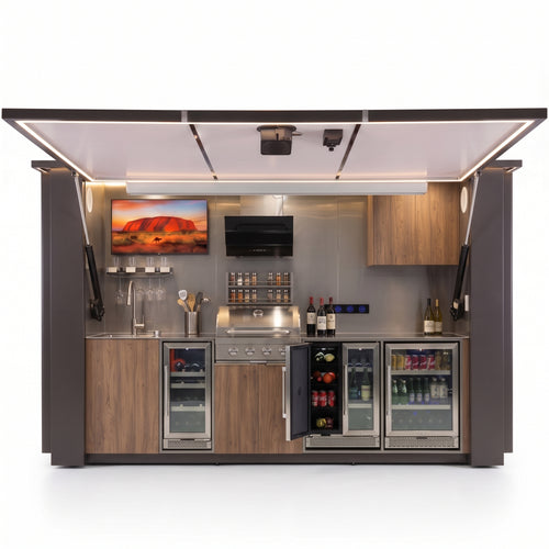 OLEA 38 Grey outdoor kitchen pod, 3.9 m, canopy open