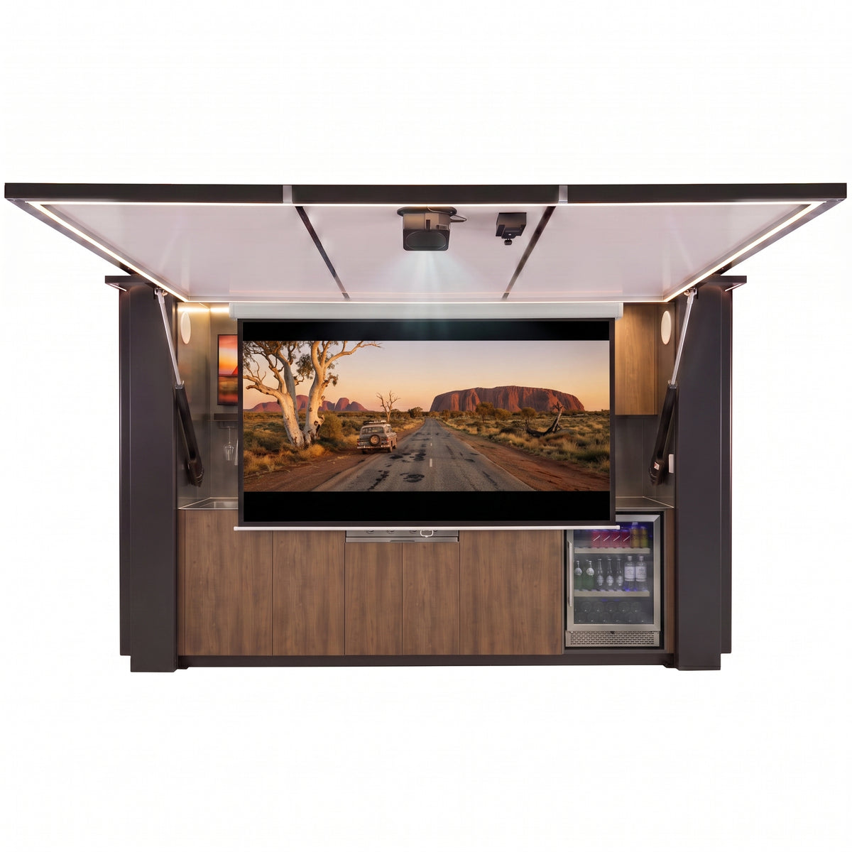 OLEA 38 Grey outdoor kitchen pod, 3.9 m, canopy open