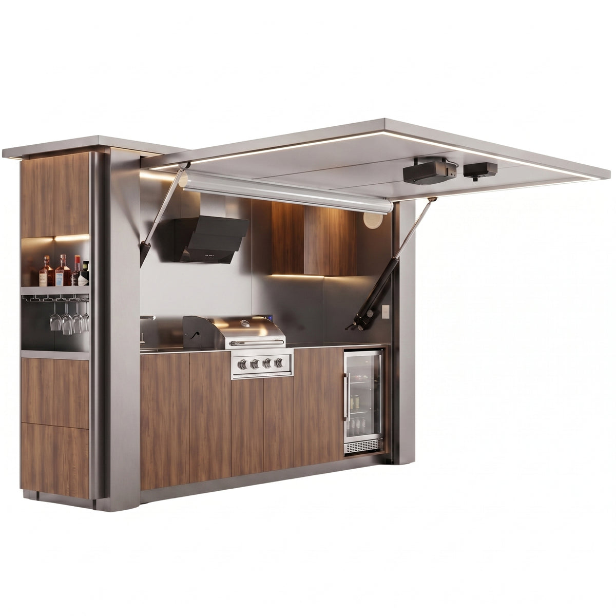 OLEA 38 Grey outdoor kitchen pod, 3.9 m, canopy open