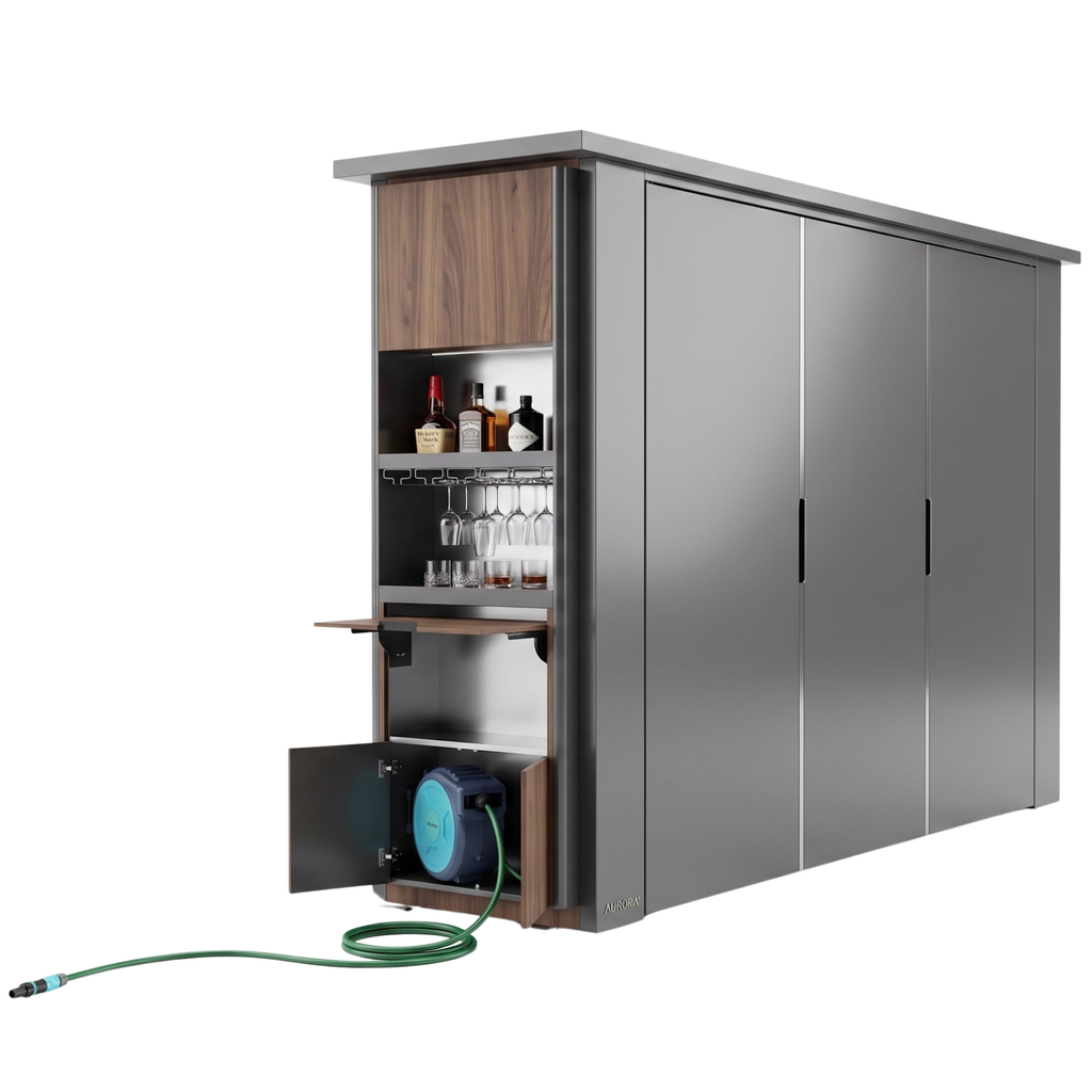 OLEA 38 Grey outdoor kitchen pod, 3.9 m, canopy open