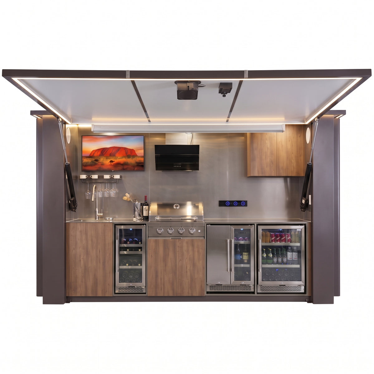 OLEA 38 Grey outdoor kitchen pod, 3.9 m, canopy open