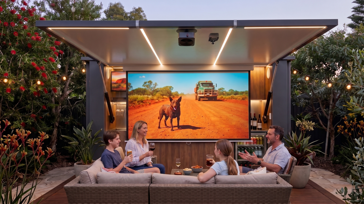 OLEA 38 Grey outdoor kitchen pod in an Australian garden