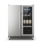 OLEA outdoor wine and beverage cabinet 60cm dual zone, both doors closed, interior lit