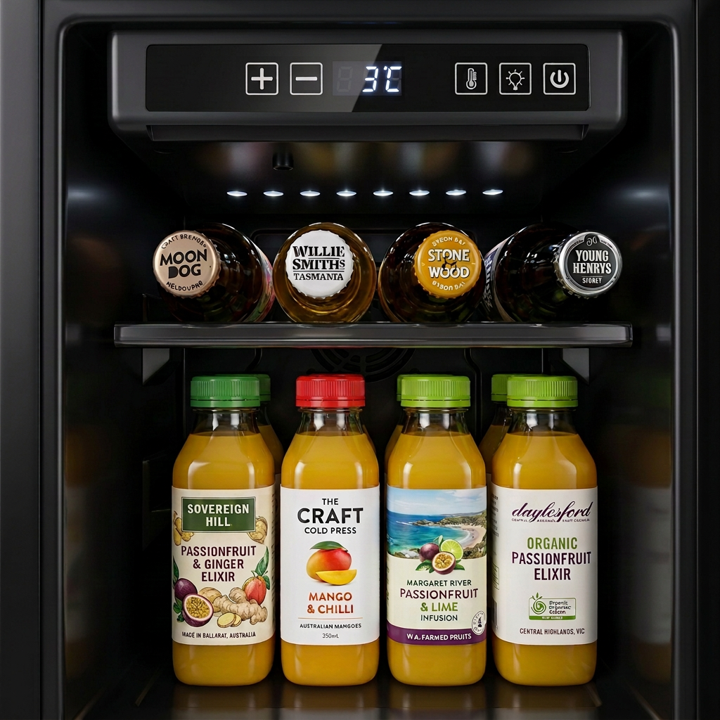 Digital control panel above the beverage shelf of the dual zone cabinet