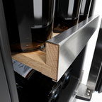Beech wine shelf sliding on its stainless steel runner