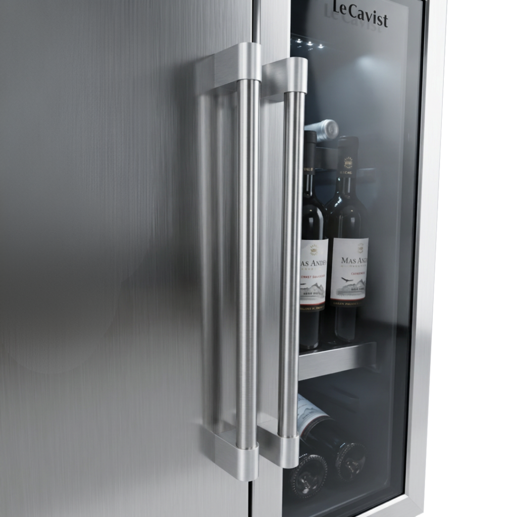 Stainless steel bar handles and glass door detail
